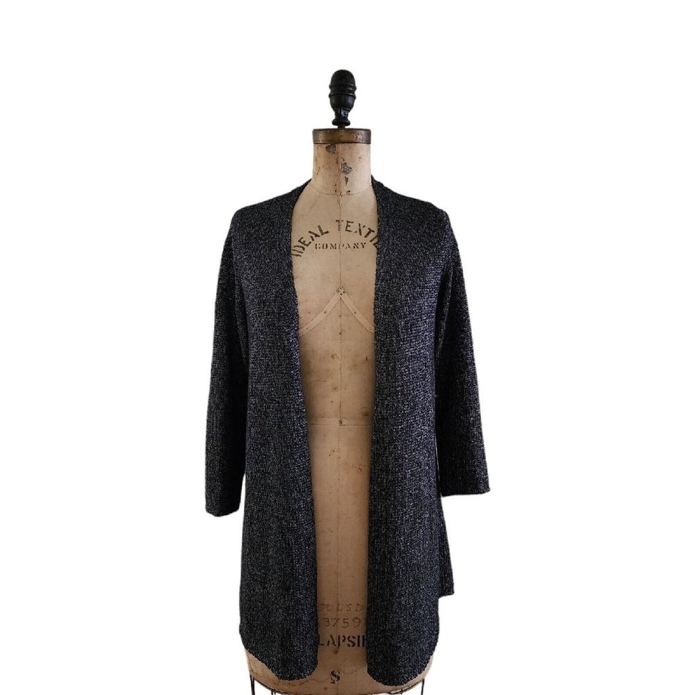 Eileen Fisher Open Front Cardigan Sweater Metallic Black XXS EUC